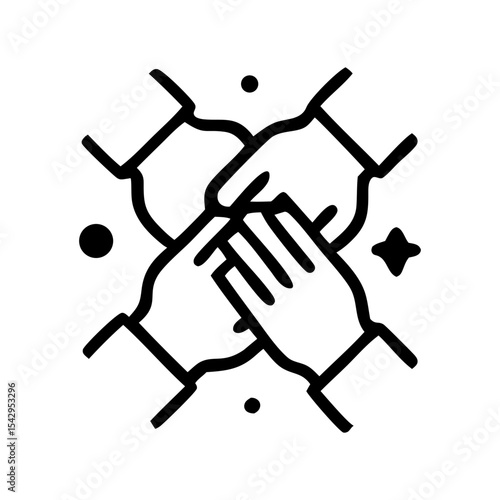 Four hands joined together in a symbol of unity and collaboration.