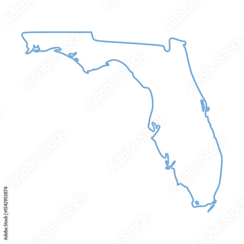 A blue outline of the state of Florida on white background	