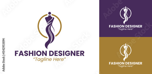 Stylish Fashion Designer Logo with Purple and Gold Artistic Elements