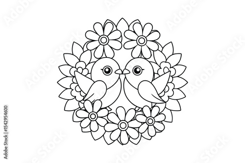 Love bird coloring page, Love bird outline 
