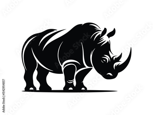 rhino vector illustration, silhouette of a rhinoceros, side view, vector illustration, suitable for logos or t-shirt design, strong and majestic animal pose