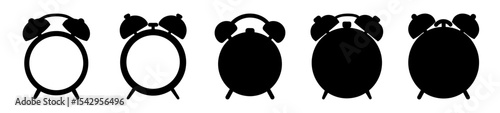 Silhouette variations of vintage style alarm clocks displayed in a row