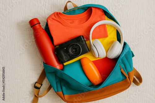 Teen's travel essentials flat lay