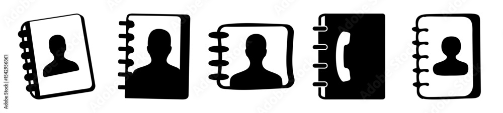 Black and White Vector Icons Depicting Contact Information Address Books and Phones Black and White Vector Icons Depicting Contact Information Address Books and Phones