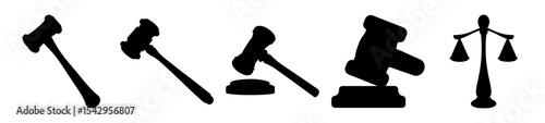Silhouette Illustration of Law and Justice Symbols Including Gavel and Scales