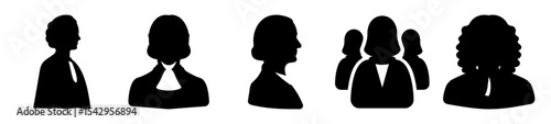 Silhouettes of figures wearing formal attire or judicial robes, suggesting legal professionals