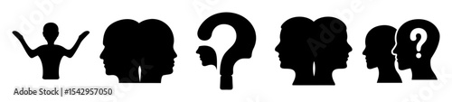 A complex illustration of human communication, uncertainty, and perspective with silhouettes