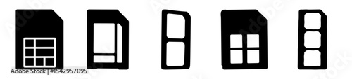 Various SIM card styles in black silhouette for cellular devices