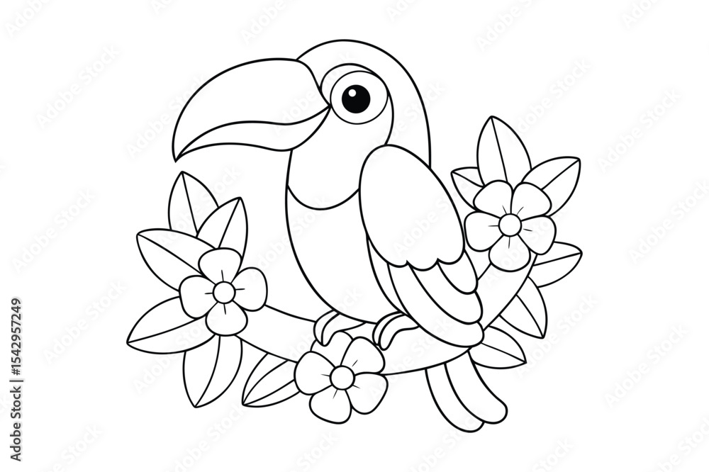 Obraz premium Tropical Bird coloring page , Black Tropical Bird outline vector bundle