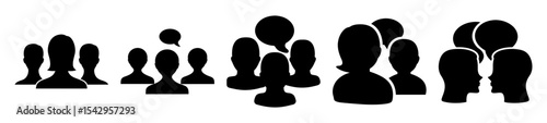 Diverse Groups of People Silhouettes Representing Communication, Collaboration and Community