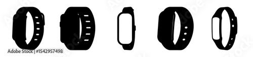 Multiple black and white silhouettes of smart watches or fitness trackers