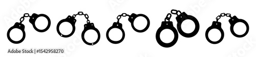 Silhouetted Handcuffs in a Row, Depicting Crime, Law Enforcement, or Restraint