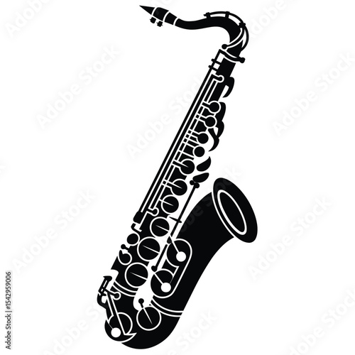 Black And White Alto Saxophone Graphic Silhouette Musical Instrument vector