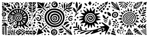 Hand‑Drawn Sun Spiral Illustration, Tribal Celestial Folk Art Pattern Vector for Nature and Energy Adventure Themes Design
