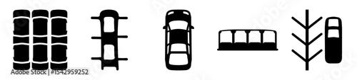 Transportation and Seating Icons in Black and White Linear Depiction