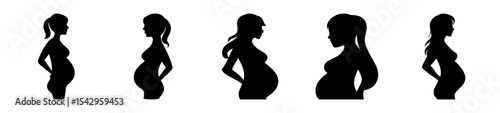 Black Silhouette Showing Stages of Pregnancy From Conception to Full Term