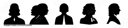 Historical Silhouette Portraits Featuring Individuals in Period Garb and Unique Hairstyles