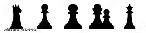 Chess Pieces Silhouettes Displayed in a Row against a White Background