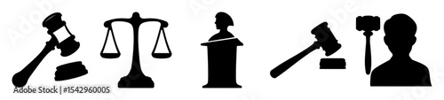 Black and White Silhouette Depicting Symbols of the Legal System and Justice