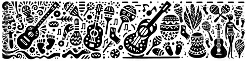 Hand‑Drawn Guitar and Maracas Illustration, Tribal Mexican Folk Art Pattern Vector for Music and Fiesta Adventure Themes Design