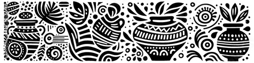 Hand‑Drawn Clay Illustration, Tribal Earthenware Folk Art Pattern Vector for Pottery and Craftsmanship Themes Design