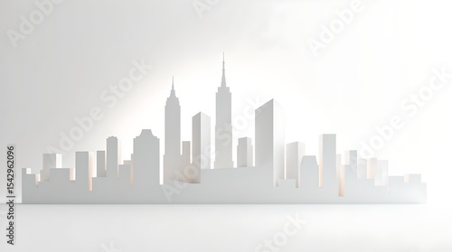 Wallpaper Mural Minimalist White Cityscape Silhouette: Architectural Design, Modern Urban Art, Clean Background, Architectural Mockup, City Illustration, Creative Skyline Torontodigital.ca