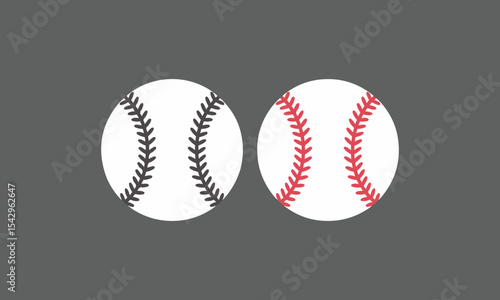 Baseball icons black and red stitching