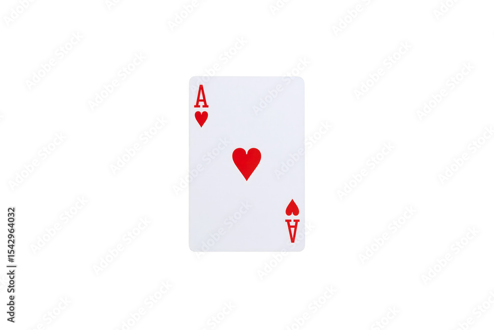 Single ace of hearts playing card on red bet win game on transparent background Single ace of hearts playing card on red bet win game on transparent background