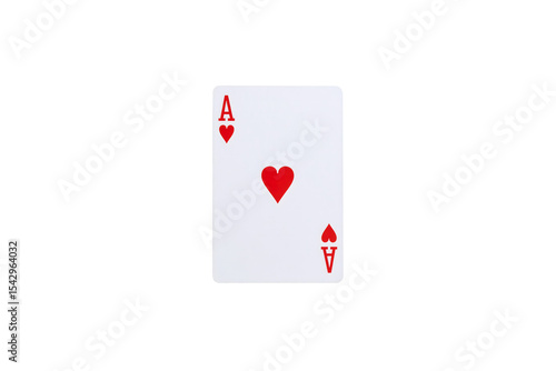 Single ace of hearts playing card on red bet win game on transparent background