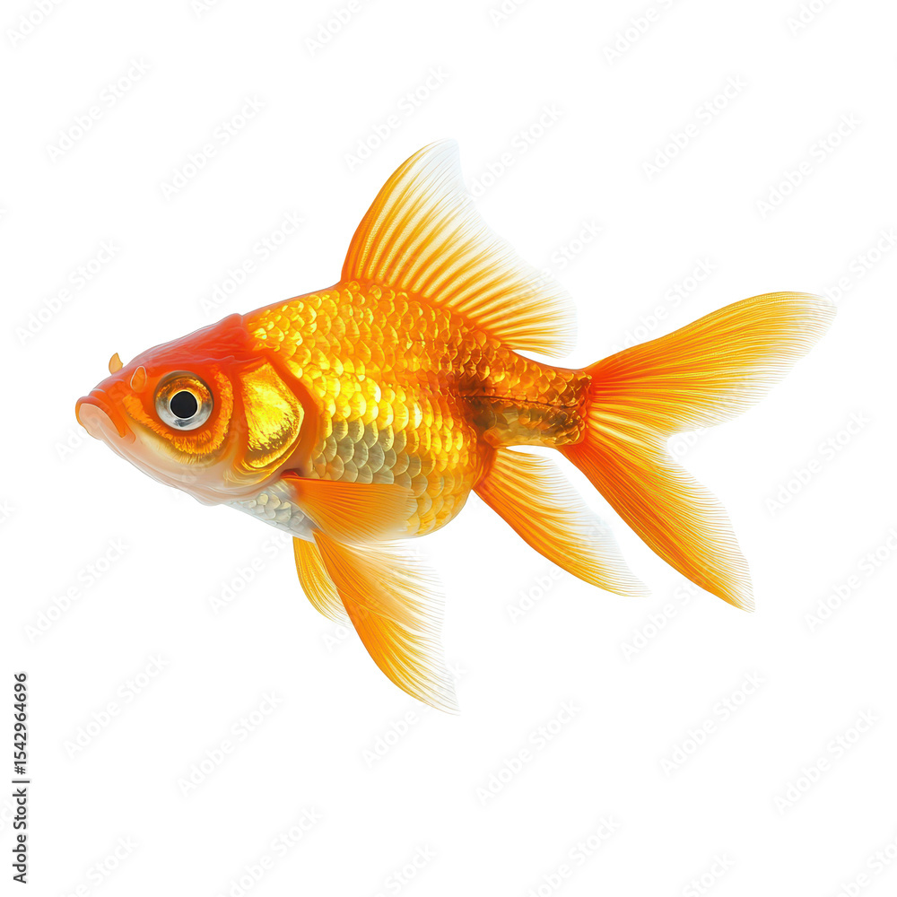 Fototapeta premium Gold fish swimming gracefully in isolation against a clean white background, Gold fish Isolation isolated on white background