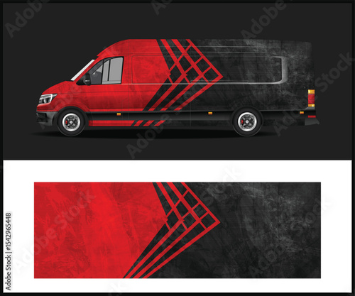 Red and Black Abstract Design Van Wrap Template