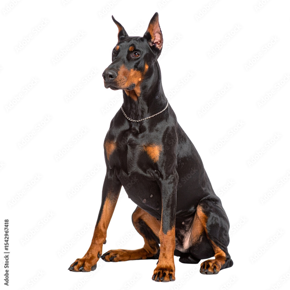 Black Doberman Pinscher puppy isolated on a white background Black Doberman Pinscher puppy isolated on a white background