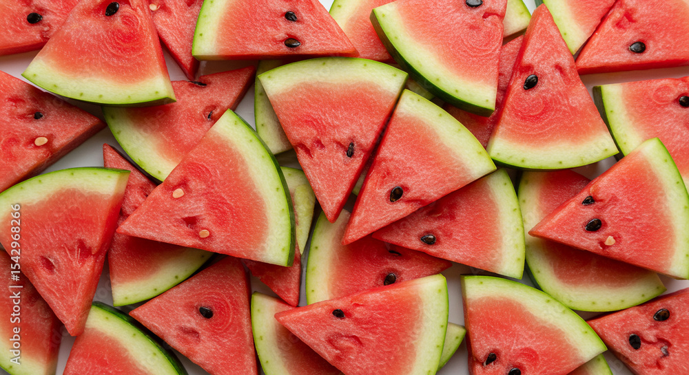 Top View of Fresh Watermelon Slices Spread Out – Perfect Summer Fruit for National Watermelon Day Top View of Fresh Watermelon Slices Spread Out – Perfect Summer Fruit for National Watermelon Day