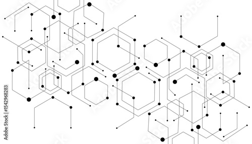 Technology black hexagon diagram concept. High-tech hexagon geometric connection system.Vector abstract technology on a white background.