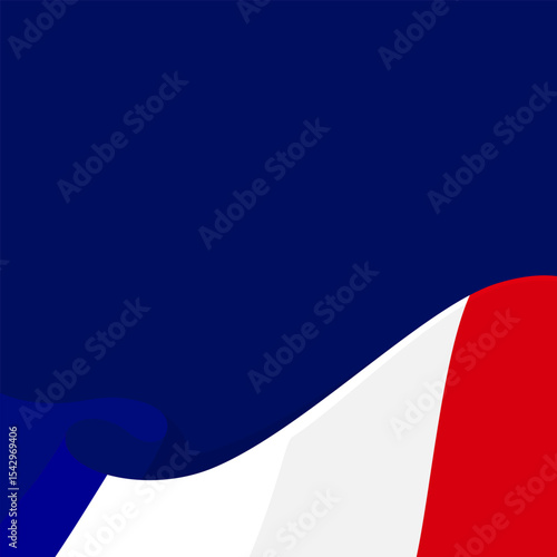 France background with copy space. Dark background with wavy French flag suitable design element for special day in France like Bastille Day and more