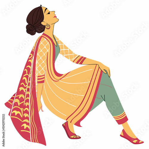 Elegant Indian Woman in Traditional Yellow Salwar Kameez Relaxed Pose