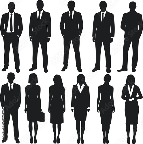 Vector illustration of a people group in clean black silhouette on white background, suitable for UI components, business visuals, social concepts, and collaborative logo graphics
