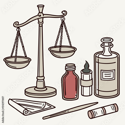 Wallpaper Mural Vintage Medical Illustration Scales Mortar Pestle Bottles Stethoscope Book Torontodigital.ca