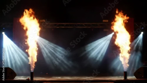 Dynamic stage show with flames and lights, perfect for entertainment and events