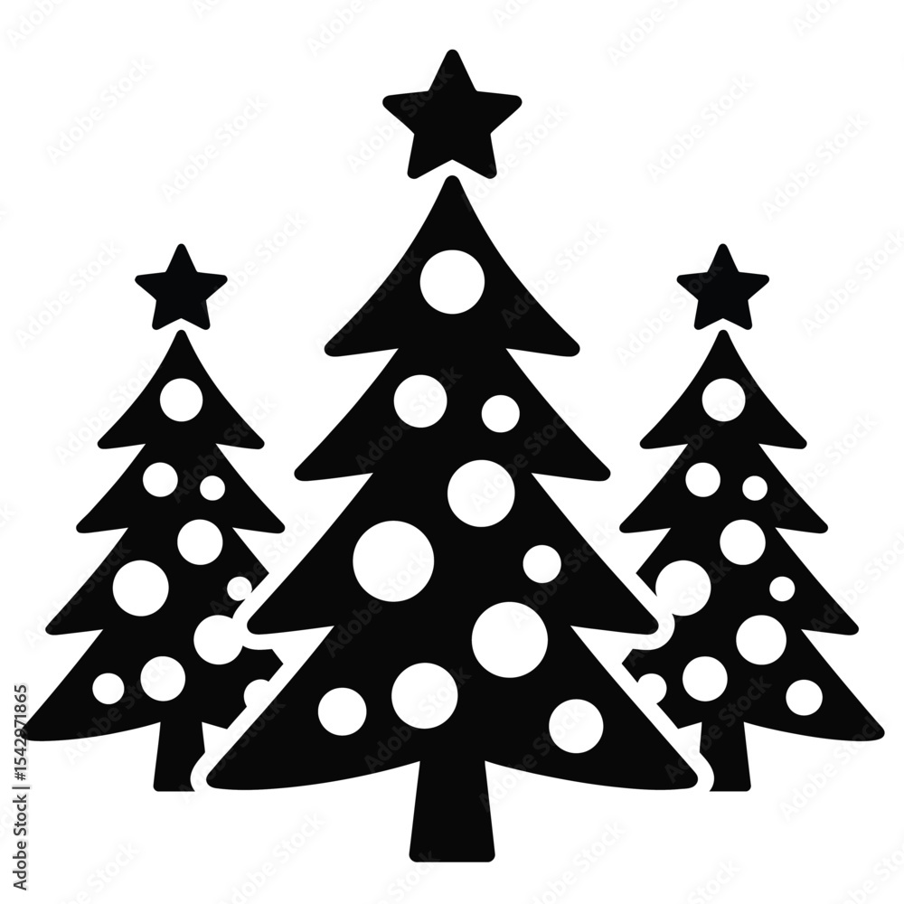 Obraz premium Three Black And White Christmas Trees With Stars And Dots vector