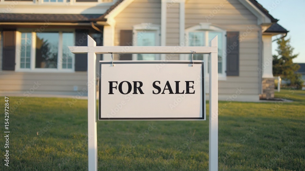 Obraz premium For sale sign with country house in background