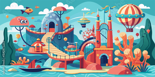 Whimsical Underwater Cityscape Design Perfect for Branding and Logo Creation