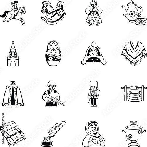Collection of Doodle Style Russian Icons 

