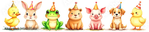  Different cute animals in birthday caps