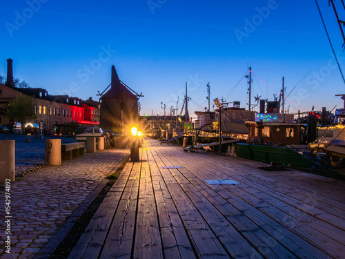 Photography Serene Harbor at Dusk with Colorful Lights