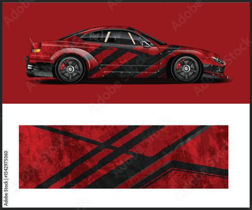 Red and Black Grunge Racing Car Wrap Design Template