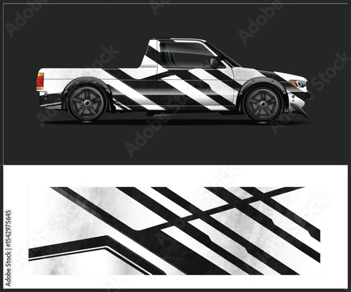 Black and White Abstract Truck Wrap Design Template