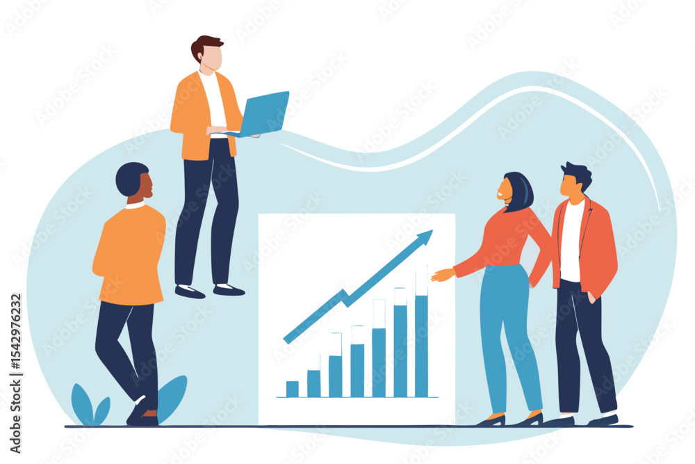 Business people team success with growth chart and finance graph concept Business people team success with growth chart and finance graph concept