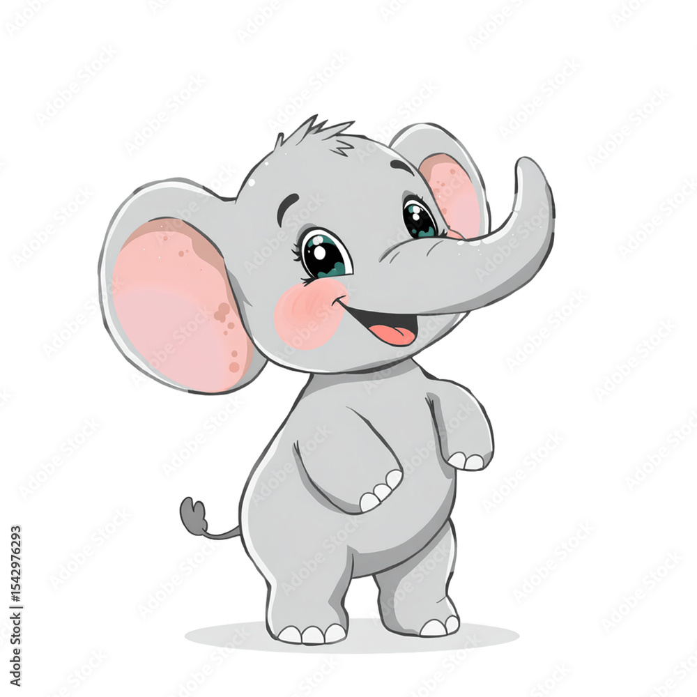 Fototapeta premium Tiny cartoon elephant spraying water from its trunk while giggling