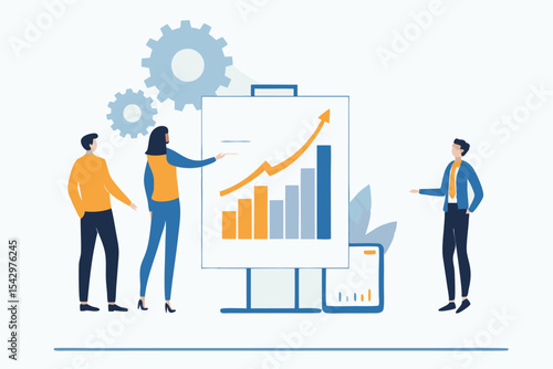 Business people analyzing charts and graphs for financial success and market growth